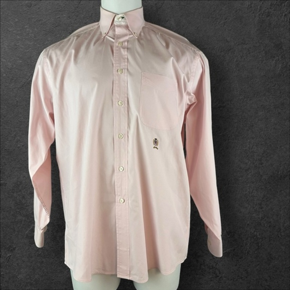 Tommy Hilfiger Shirt Men’s 16 Lion Crest Button Up Vintage Salmon Preppy (515)